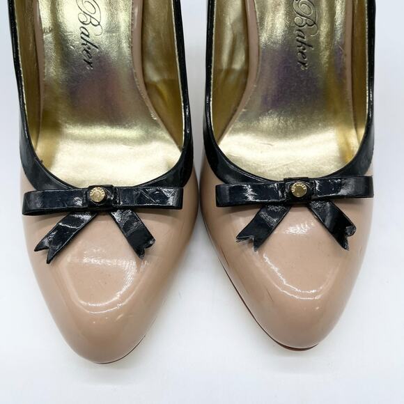 Ted Baker Womens Shoes Size US 6 Beige Black Bow‎ Stiletto Patent Leather Glam - Picture 2 of 11